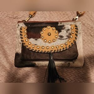 Brown and Black Cowhide Leather Bag